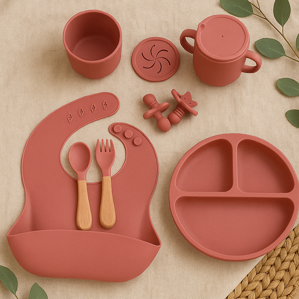 8-Piece Rose Silicone Children’s Dinnerware Set