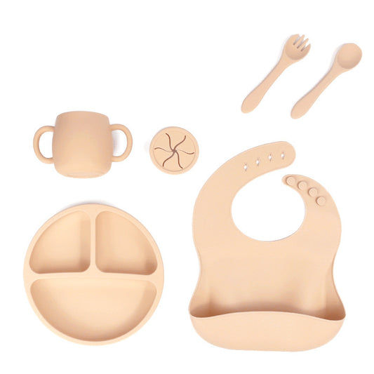6-Piece Beige Silicone Kids Dinnerware Set