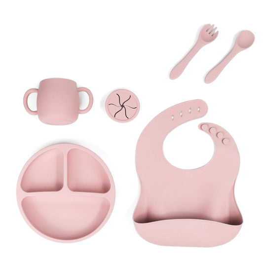 6-Piece Pink Silicone Kids Dinnerware Set