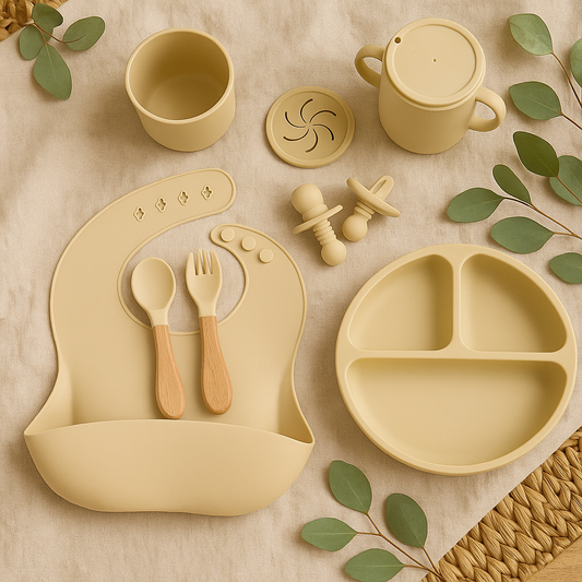 8-Piece Beige Silicone Children’s Dinnerware Set