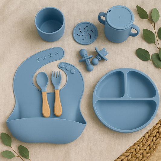 8-Piece Blue Silicone Children’s Dinnerware Set