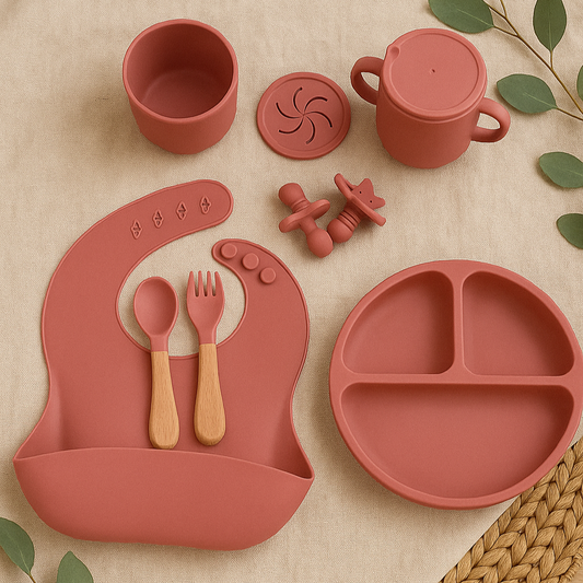 8-Piece Rose Silicone Children’s Dinnerware Set