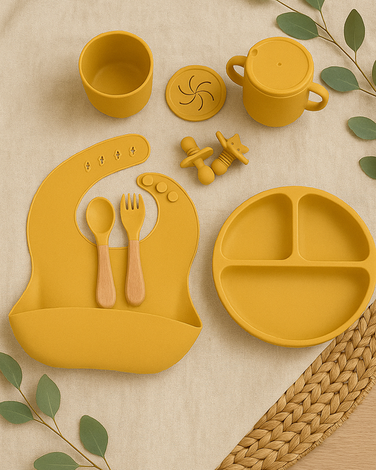 8-Piece Yellow Silicone Children’s Dinnerware Set