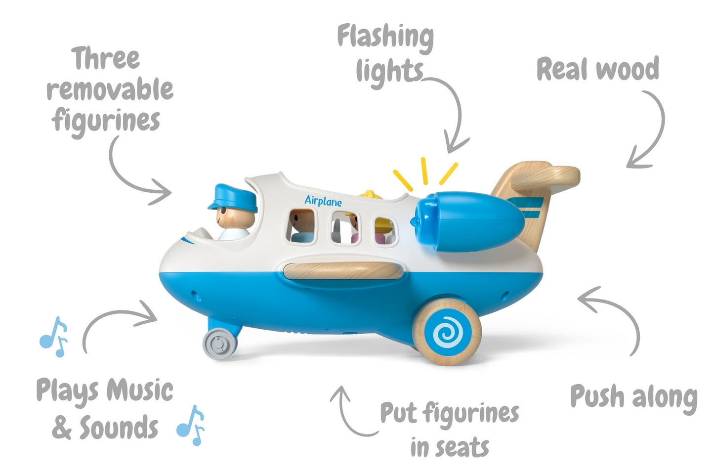 WOODEN AIRPLANE WITH SOUND AND BLUE LIGHT