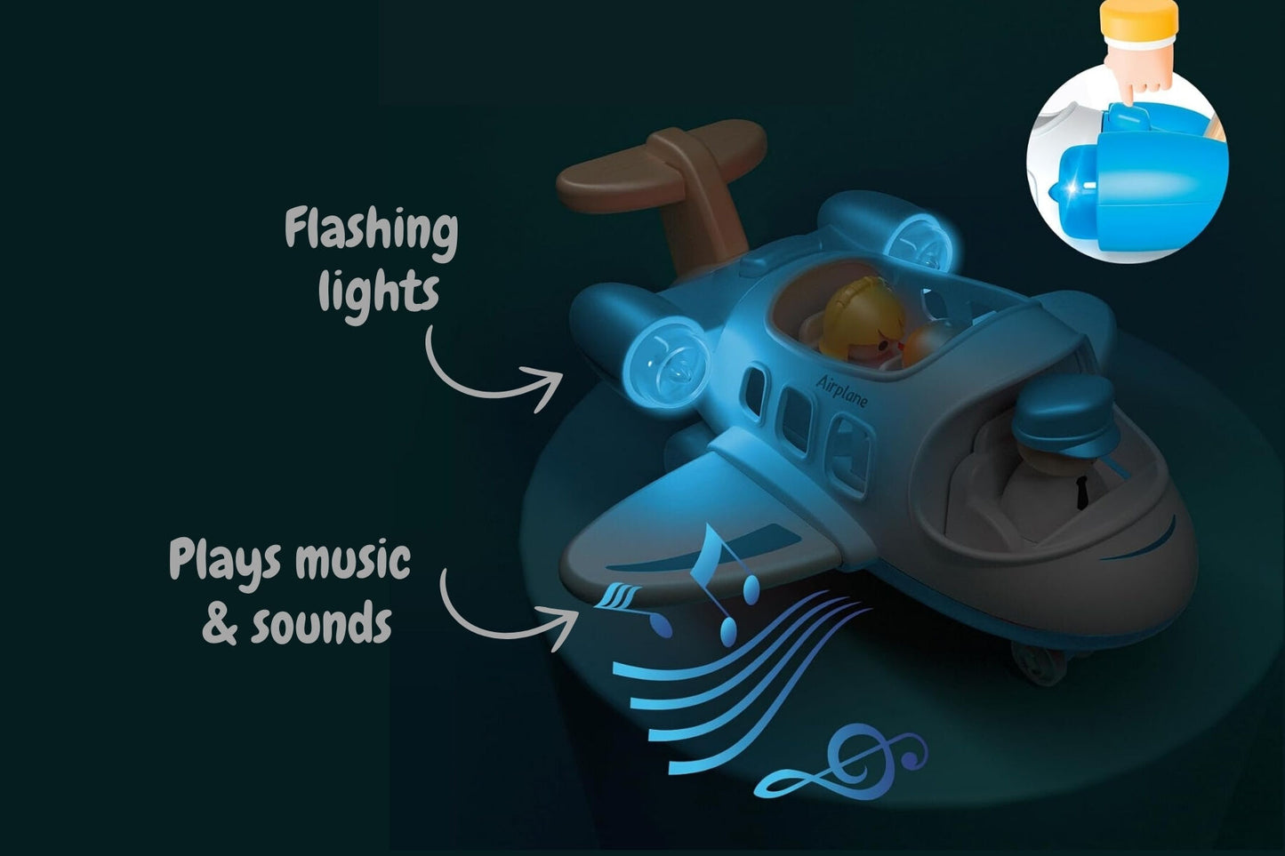 WOODEN AIRPLANE WITH SOUND AND BLUE LIGHT