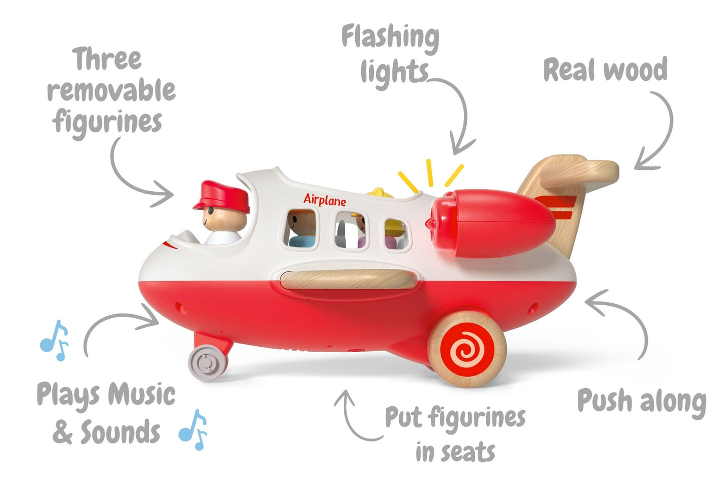 WOODEN AIRPLANE WITH SOUND AND RED LIGHT