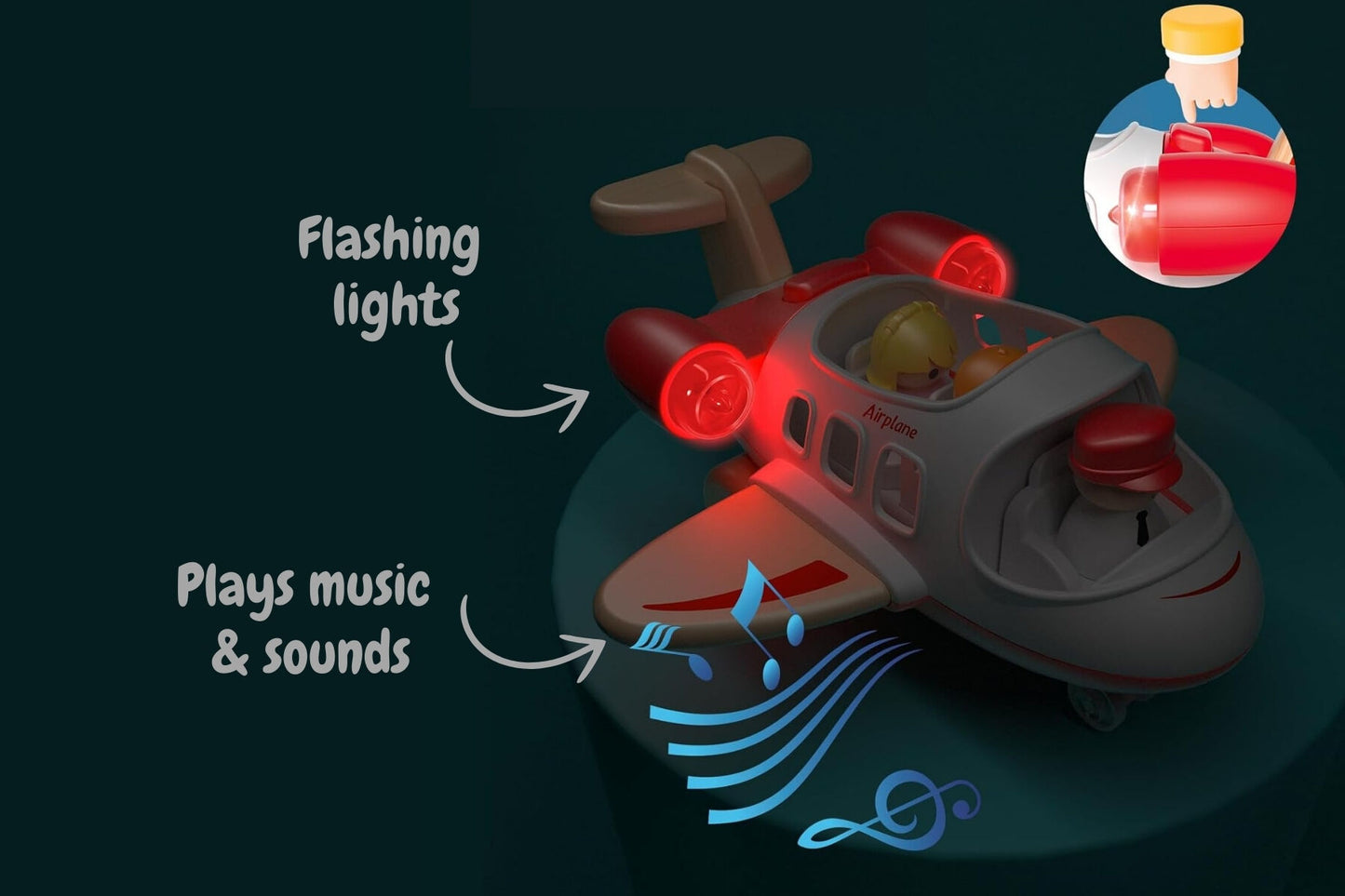 WOODEN AIRPLANE WITH SOUND AND RED LIGHT