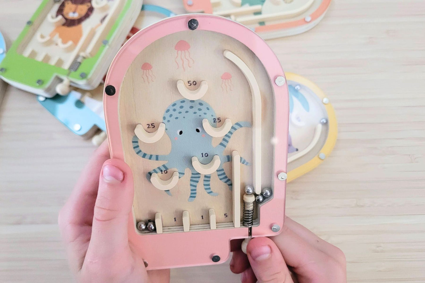 WOODEN  PINBALL GAME - SET OF 6